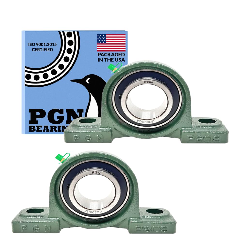 PGN Bearings Pgn Pillow Block Bearing Ucp209-28 - Pack of 2 Mounted Pillow Block Bearings - Chrome Steel Bearings with 1 3/4" Hole - Self Aligning