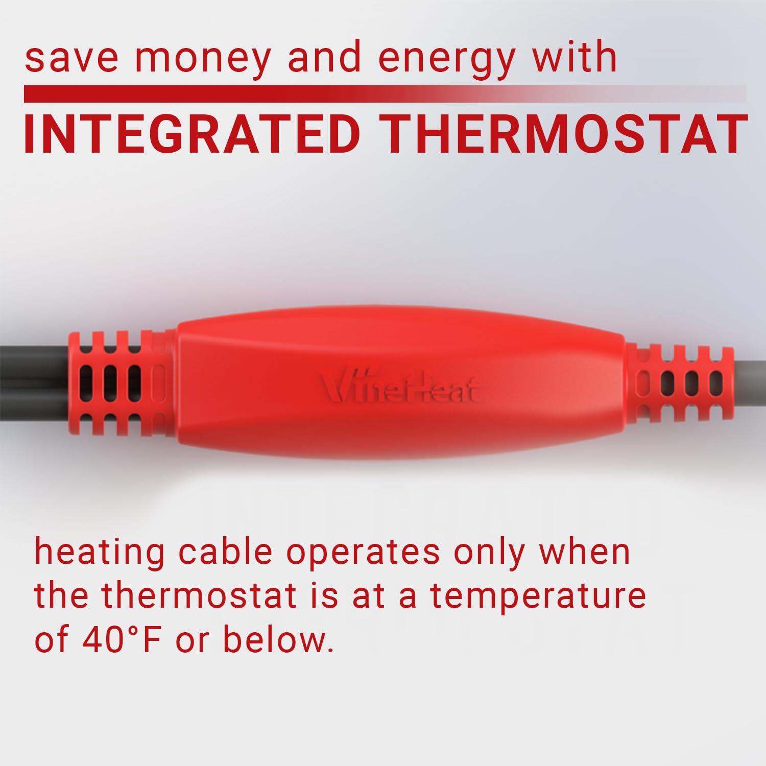VineHeat 24-Ft Pipe Freeze Protection Cable - Self-Regulating With Built-In Thermostat, 120V