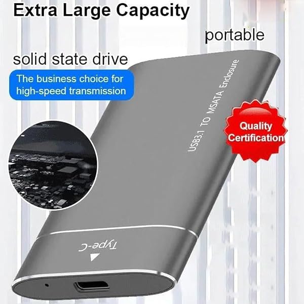 Portable Mobile Solid State Drive, 2TB Portable SSD, External Hard Drive USB C Portable SSD, Up to 3.0 High-Speed Transmission, USB 3.1, External Solid State Drive for Smartphone, Tablet (Black) - 2