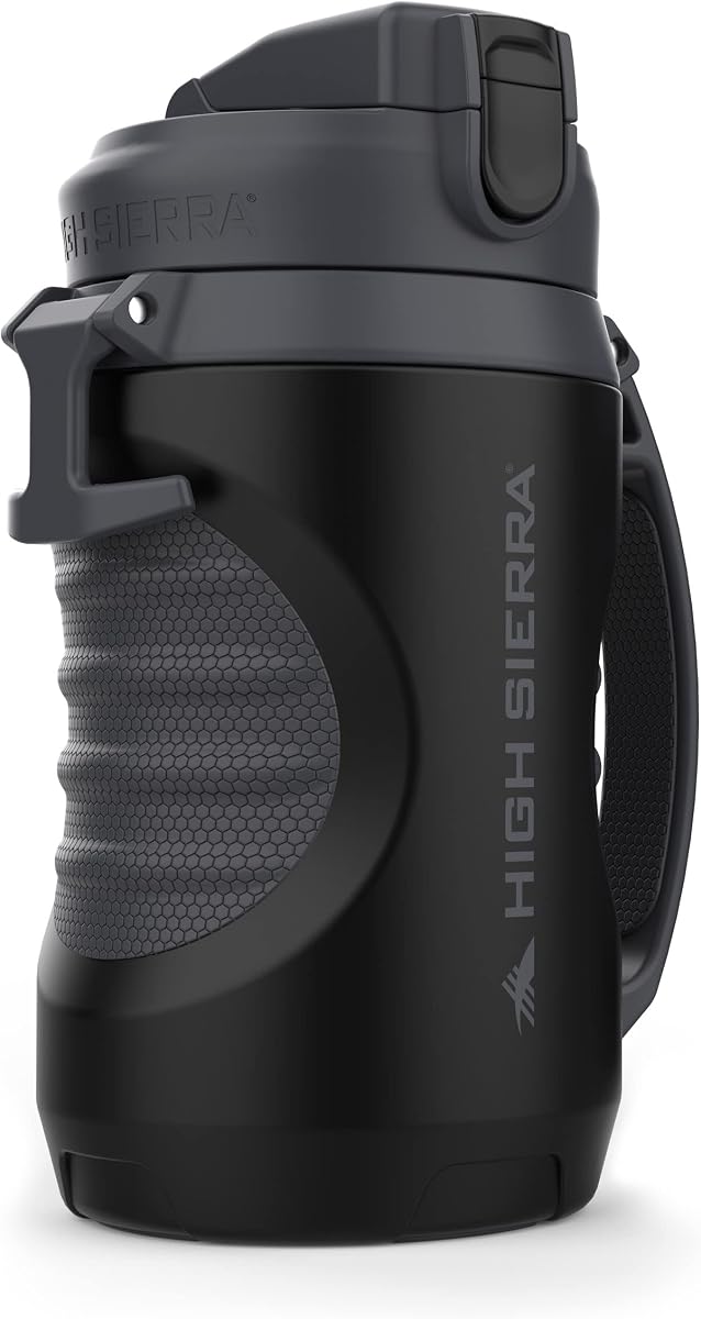High Sierra 64 ounce Insulated Water Bottle – 64 oz Water Jug, Double Wall Insulation, Leakproof Flip-Top Lid, Silicone Spout, BPA-Free Half Gallon Bottle for Gym, Hiking, Outdoors with Fence Anchor