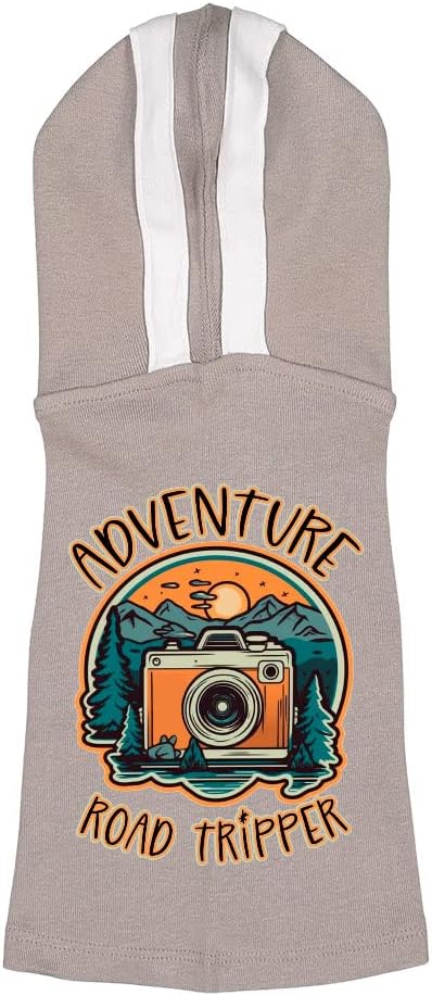 Adventure Road Tripper Dog Shirt with Hoodie - Camera Dog Hoodie - Sunset Dog Clothing - Black White, 2XL