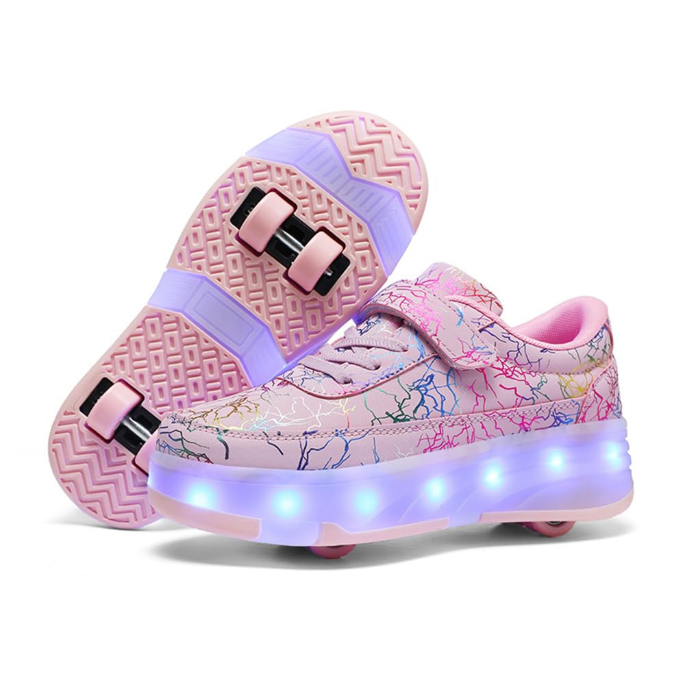 Mateju Schoenen met wieltjes, voor kinderen, meisjes en jongens, rolschaatsen, schoenen met 2 wielen, 2-in-1 gymschoenen, inschuifbaar, voor dames en heren, rollerschoenen, gymschoenen