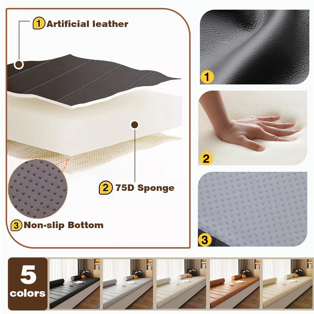 RCDPK Custom Size/Shape Window Seat Cushion, Faux Leather Bench Cushions for Indoor Furniture, Waterproof Anti-Cat Scratch Bench Pad for Bay Window, Chairs, Mudroom, Breakfast Nook