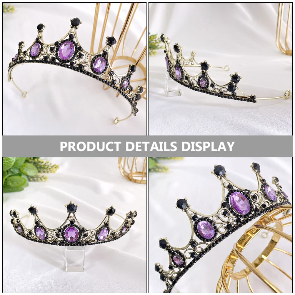 Crystal Bridal Crown Baroque Crystal Tiara for Women Rhinestone Crown Wedding Bridal Headband For Halloween Party Purple Black Baroque Queen