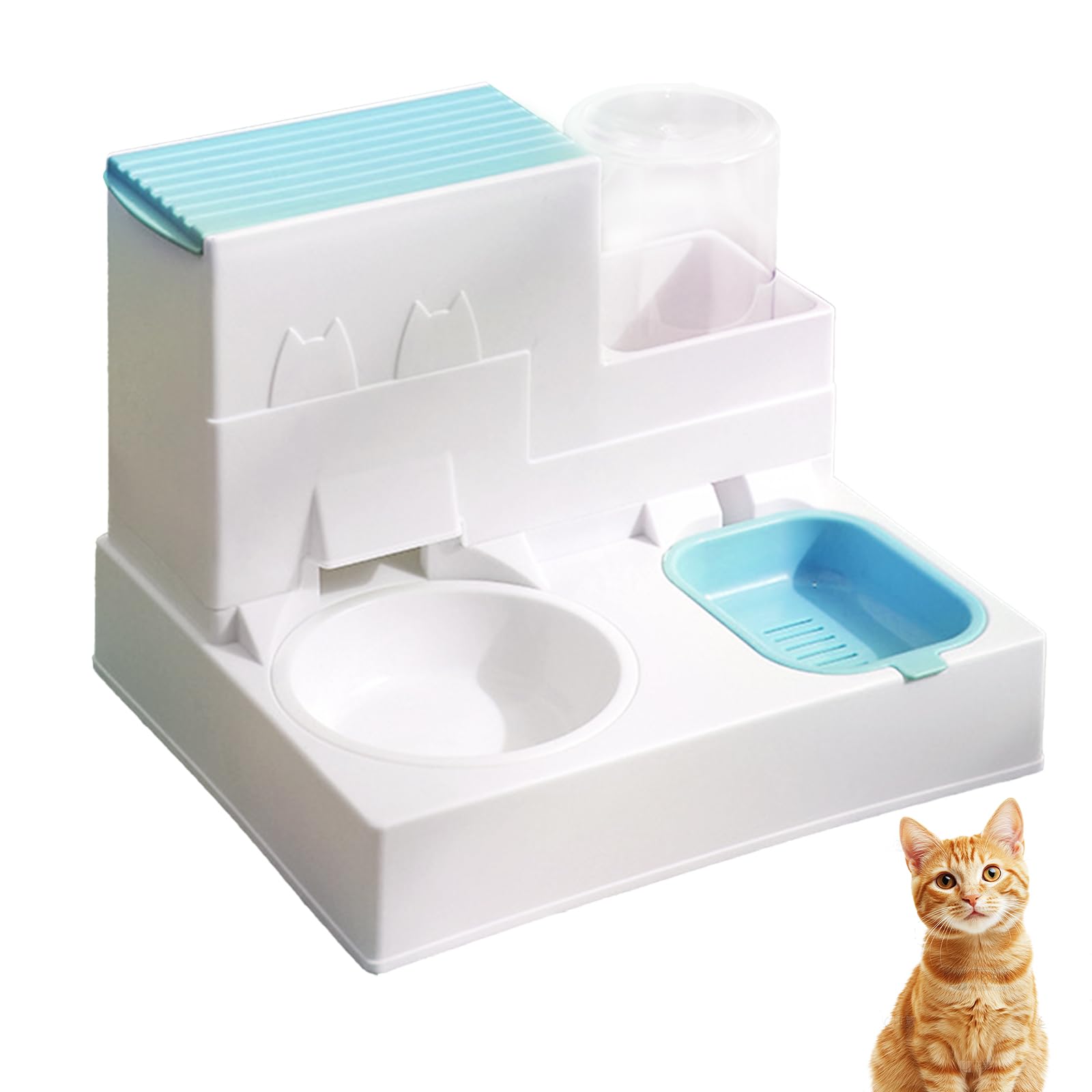 Dispensador de croquetas para gatos, dispensador automático de alimentos por gravedad, con cuenco de comida para animales, fácil de limpiar, fácil de limpiar (A azul)