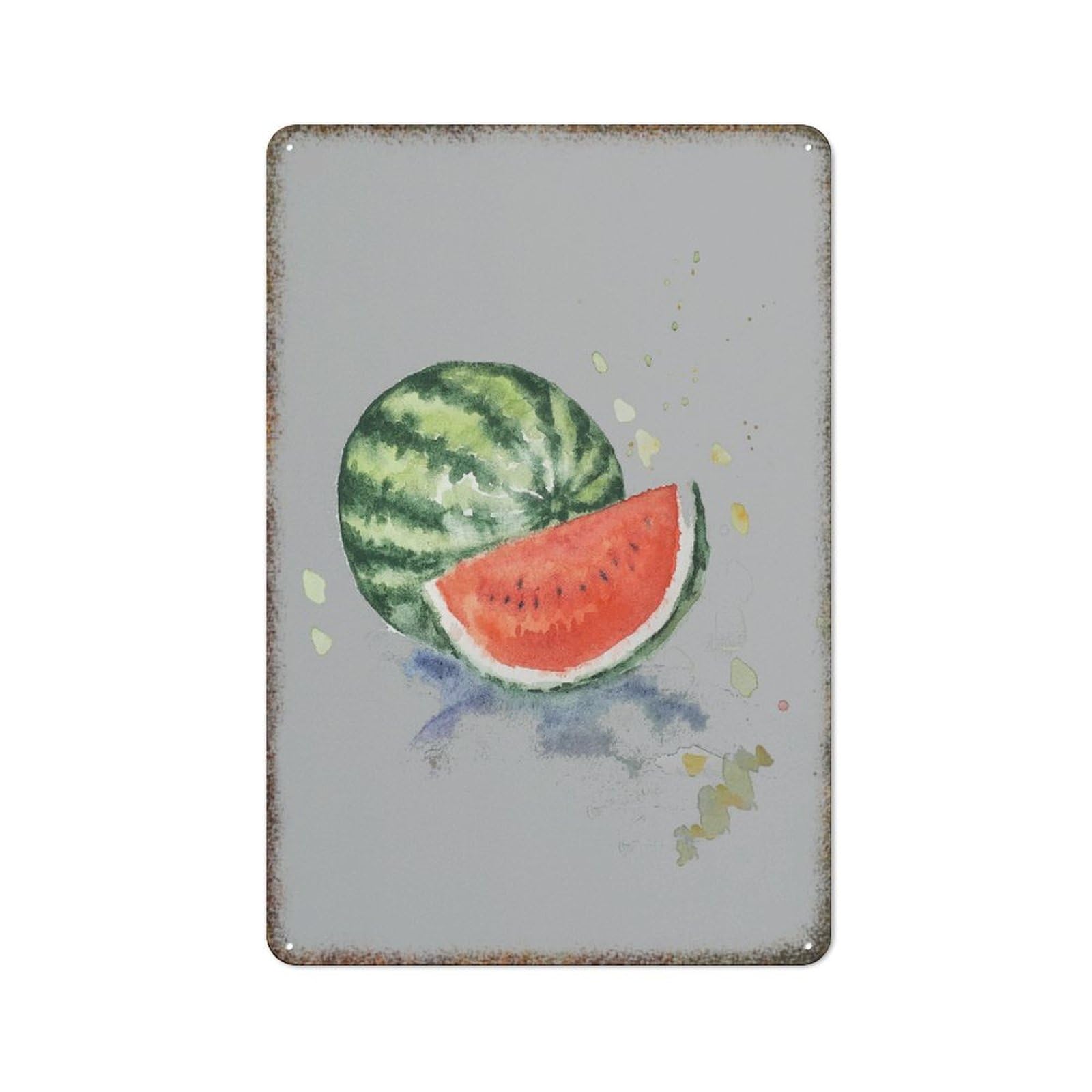 Watercolor Watermelon Painting Retro Metal Wall Art Humorous Style Decor Sign for Home Backyard Cafe Bar Farmhouse Garden 8x12 Inch