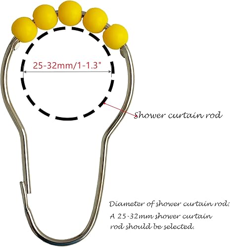 Miniatura 4 de Anillos para cortina de ducha, ganchos decorativos, bolas de rodillo de acero inoxidable resistentes para cortina de baño (12 unidades, amarillo)