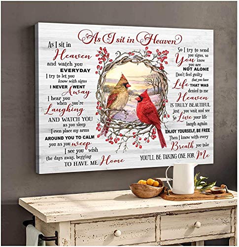 Cardinal Canvas Poster As I Sit In Heaven Wall Art Print Cardinals Canvas Poster Cardinal Bird Lovers Gifts Horizontal Poster Living Room Home Décor Decoration No Frame or Canvas 0.75 Inch Frame