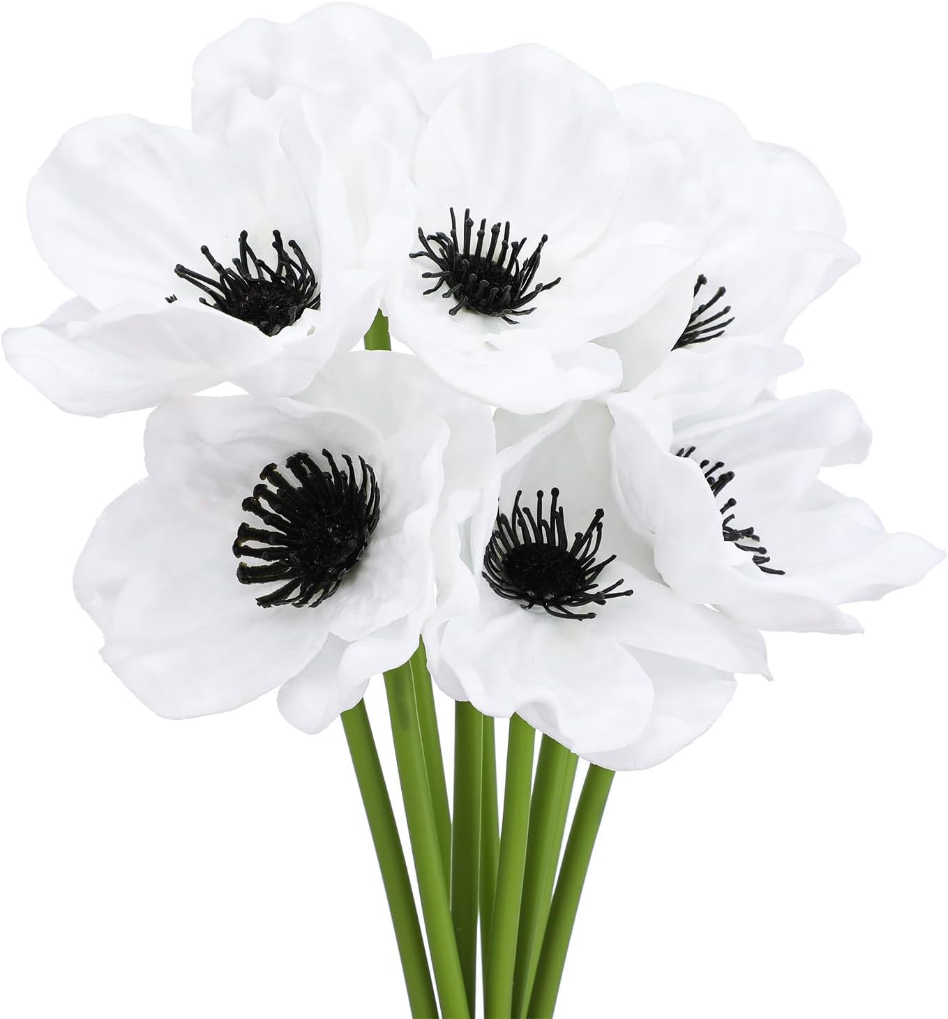 Artificial White Flower, 36 PCS Black and White Flowers, 11 Inch Silk Anemone Flower, Stems PU Real Touch Fake Flowers for Wedding Memorial Day Centerpiece Home Kitchen