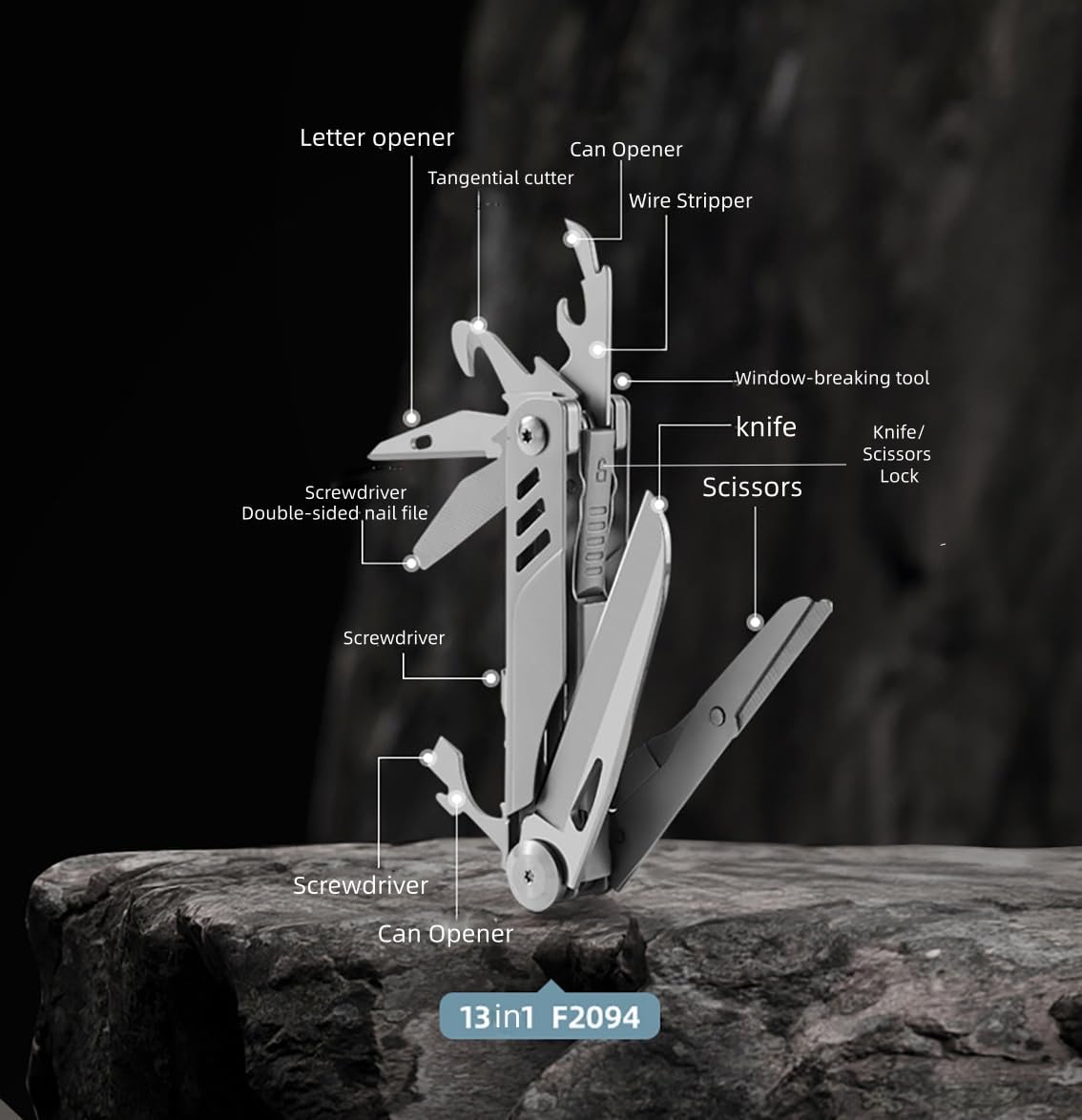 Teng Lang Multi Tool 13-in-1 Multitool Pocket KnifeKnife,Quick Change Blades, Razor Sharp, Lockback Design,