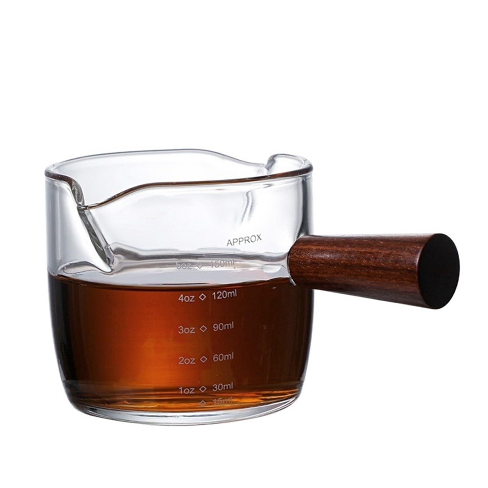 Taza medidora de café expreso con mango de madera, jarra de leche de doble/boca única, tazas medidas a escala de café, 2 uds.(Transparent F-150ml)