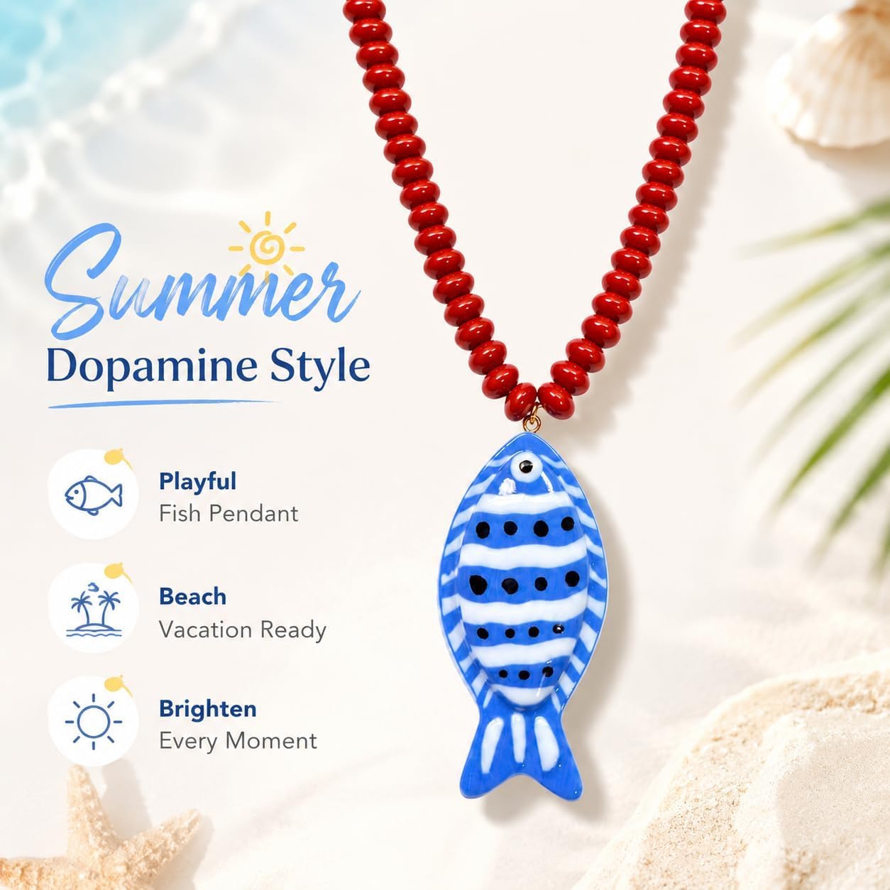 YANCHUN Fish Necklace for Women Red Blue Beaded Necklace Summer Beach Jewelry Ocean Inspired Beach Vacation Outfits Trendy Gift 2026