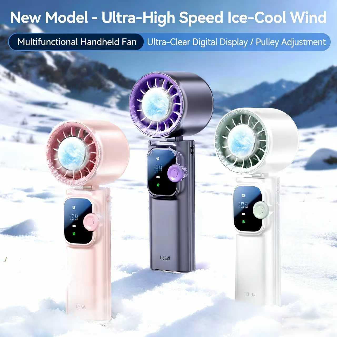 Neliangia Ice Cooling Handheld Fan, 199-Gear Wind Adjustment, TEC Ultra-Cooling, Ultra-Quiet Motor, Foldable & Hangable, 4000mAh Battery, 23H Runtime, 3 Colors (Grey-Purple)