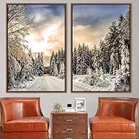 2 Piece Framed Canvas Wall Art Brown Forest Canvas Prints Home Artwork Decoration for Living Room,Bedroom - 16