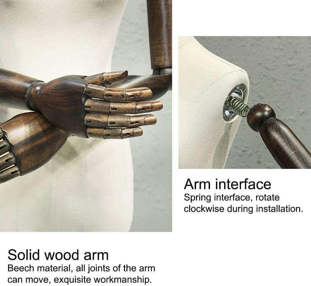 Female Mannequin Torso with Adjustable Height (140-175cm), Brown Linen Cover, Clothing & Jewelry Display, Shop Window Dress Form