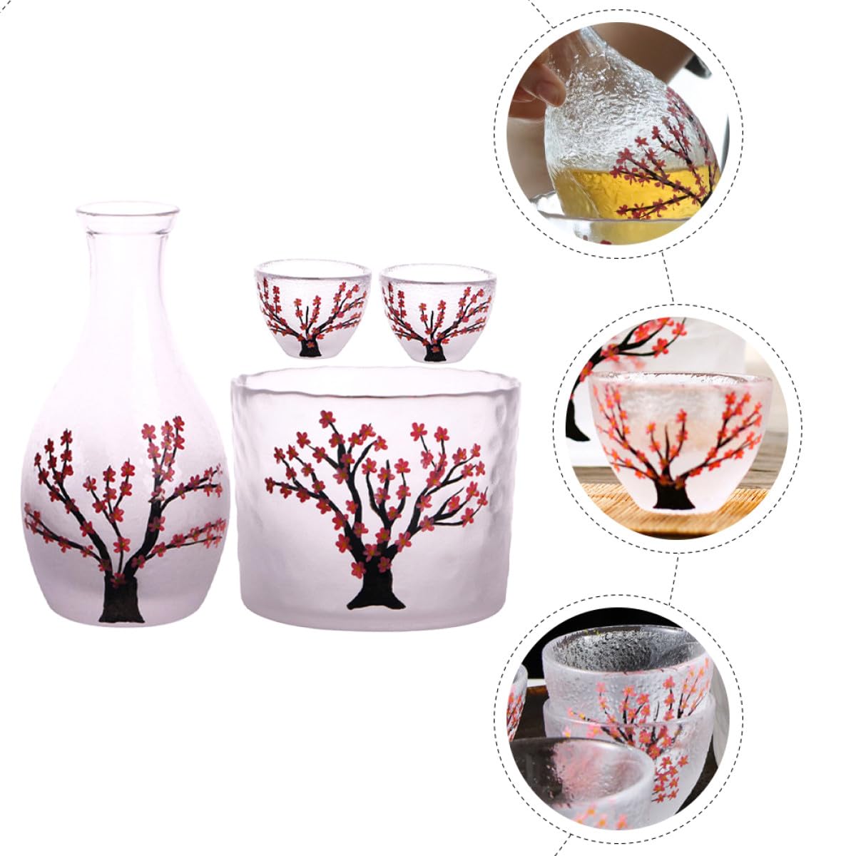 Set Elegante di 4 Pezzi per Sake in Vetro Stile Giapponese Brocca e Bicchieri, Design Semplice e Funzionale per Natale e Anniversari