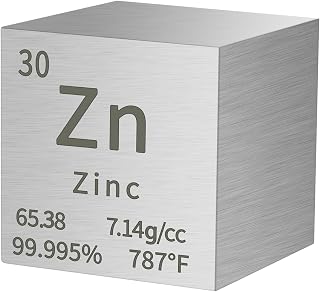 Zinc Cube Metal Density Cubes Pure Metal High Density Element Cube for Element Collections Lab Experiment Periodic Table Collection DIY Teacher Science Creative Gift（Zinc，1 Inch）