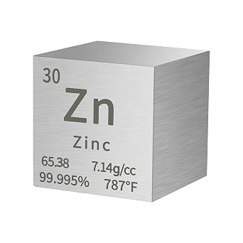 Zinc Cube Metal Density Cubes Pure Metal High Density Element Cube for Element Collections Lab Experiment Periodic Table Collection DIY Teacher Science Creative GiftZinc,1 Inch