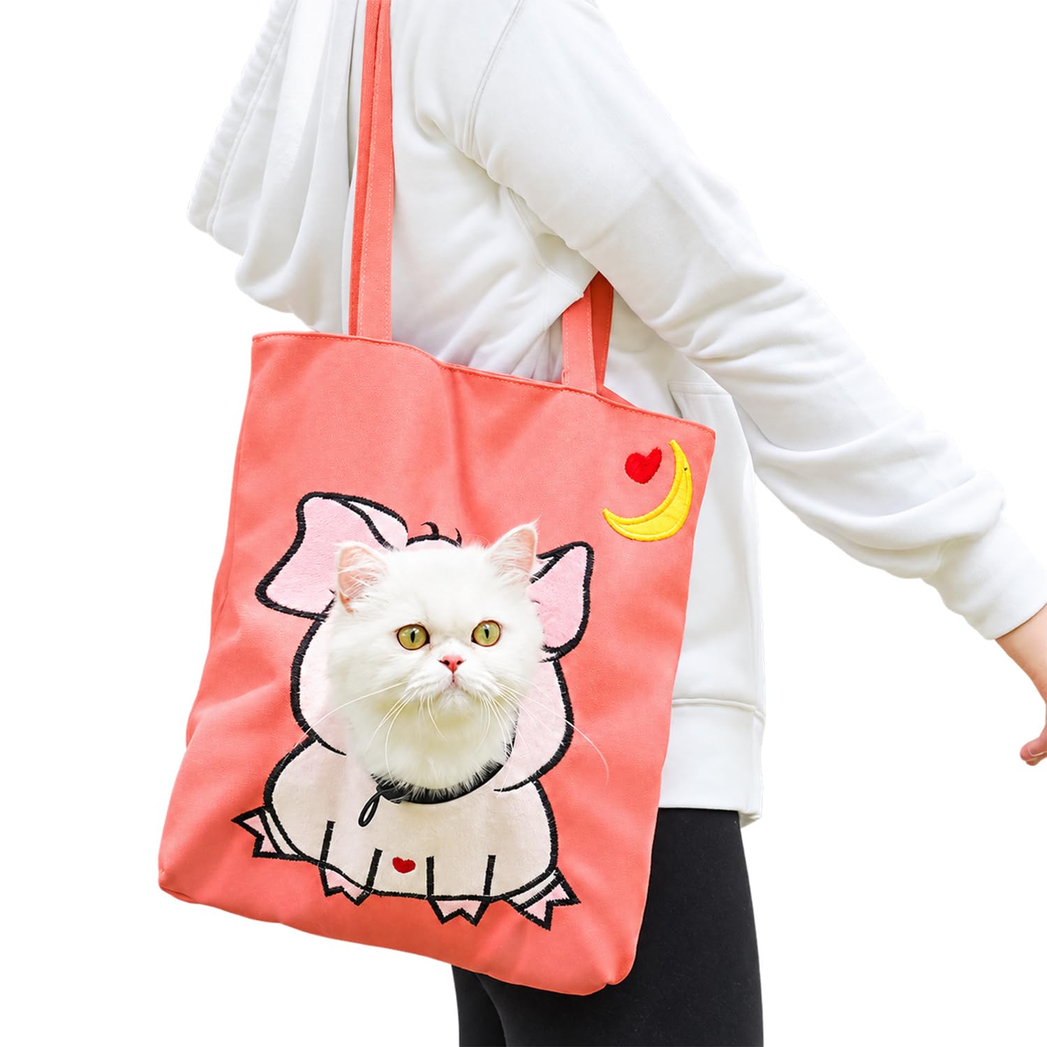 Cat Carrier Bag, Pet Shoulder Bag for Outings, Pets Canvas Bag (Pink, L)
