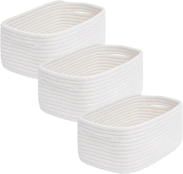 QFLQFL Small Woven Storage Basket,Medium Storage Baskets,Mini Cotton Rope Basket,For Shelves,Nursery,Office,Bathroom,And More–Perfect For Organizing&Décor