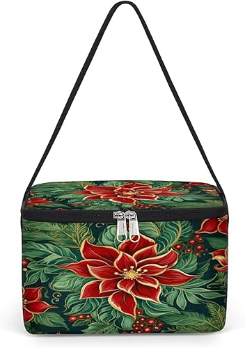 Miniatura 1 de Modern Christmas Poinsettia Insulated Lunch Bag Women Reusable Lunch Tote Square Meal Bag for Adults Men Cooler Lunch Box for Work Travel Picnic Food