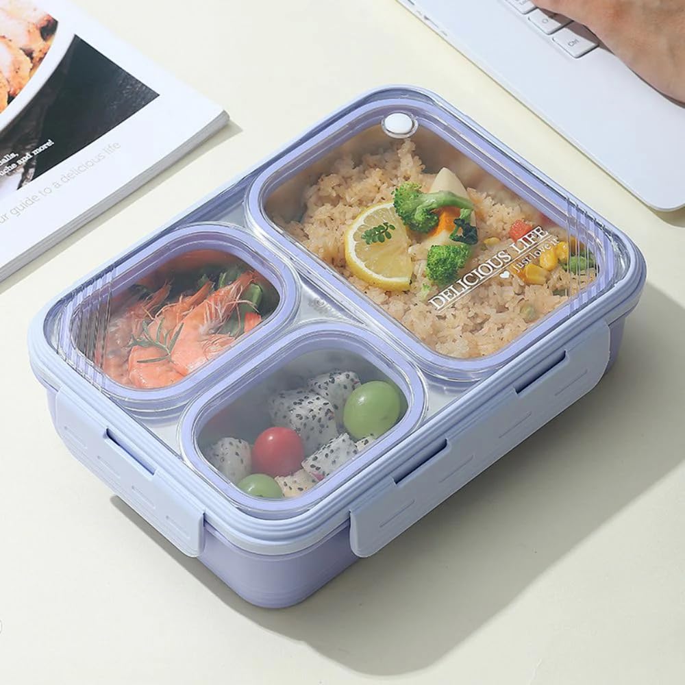 Darkpyro 3-Compartment Lunch Box with Transparent Lid (Lavender)