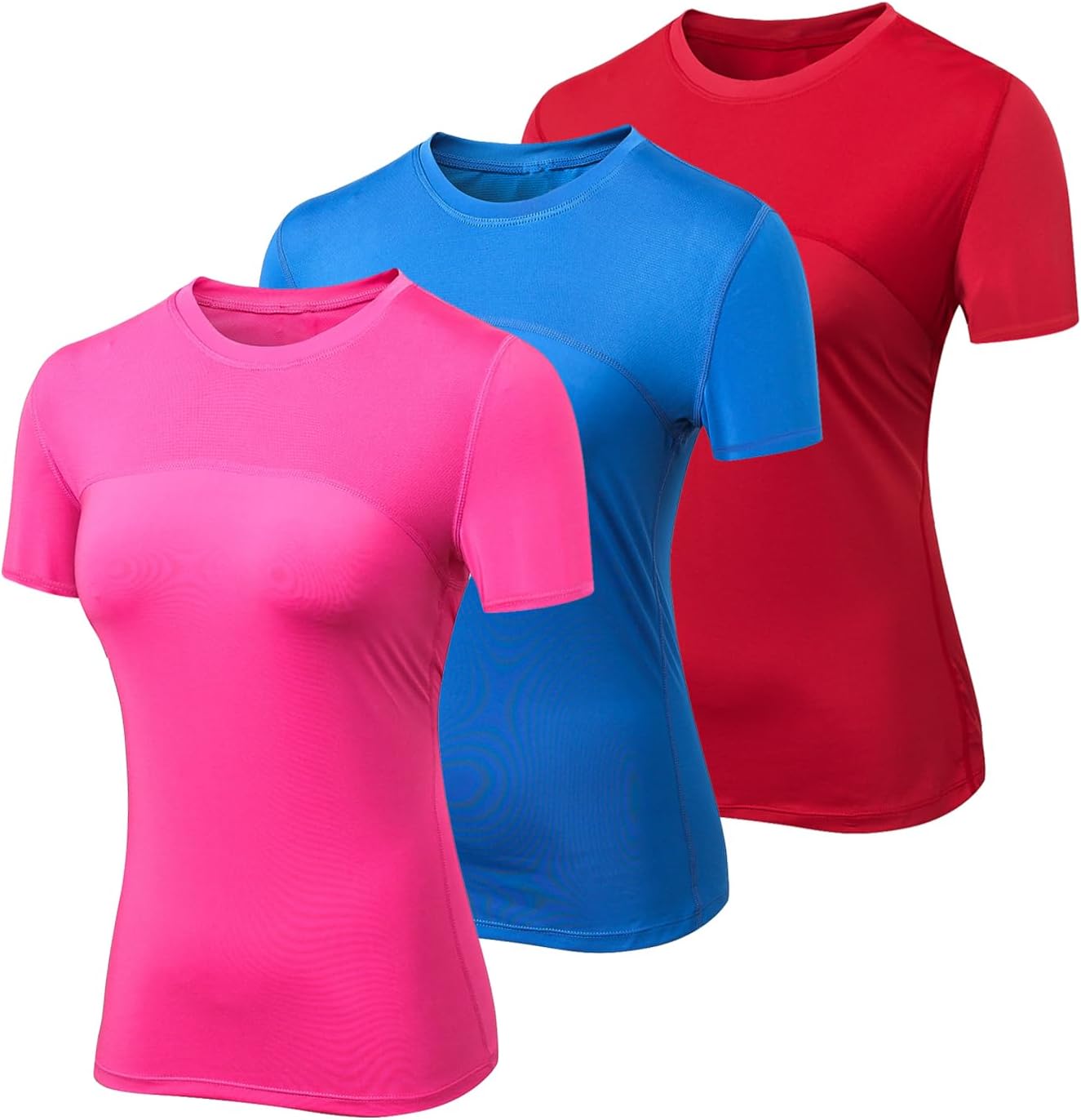 3 Pack Short Sleeve Workout Compression Shirts for Women Yoga Running Tops Mesh Splicing Breathable Sport Athletic Shirts
