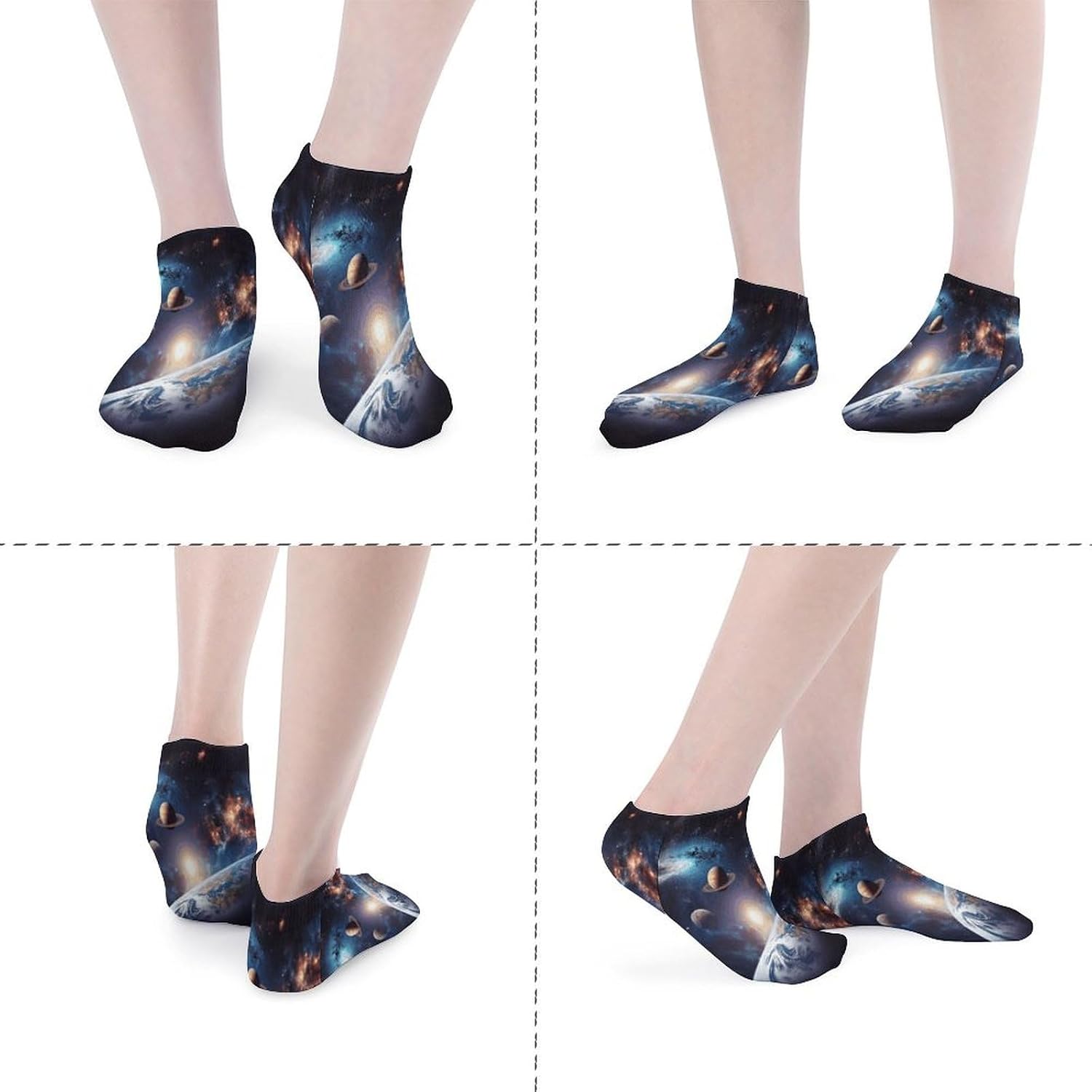 Women's Thin Elastic Socks Low-top Sports Invisible Universe Galaxy Outer Space Printed Ankle Socks 5 Pairs Suitable for Travel Commuting Outdoor