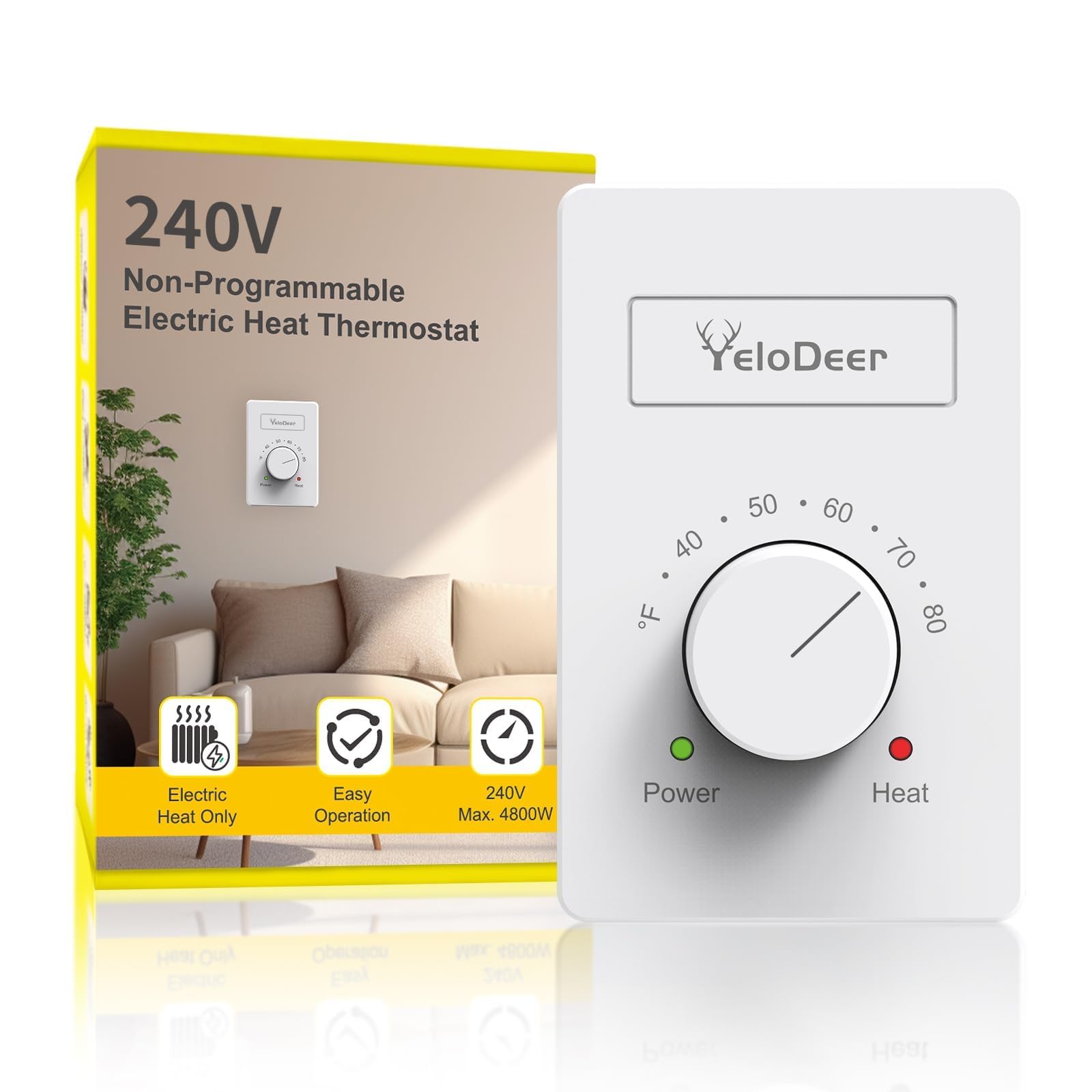 Termostato eléctrico manual para zócalo para el hogar, 1 unidad