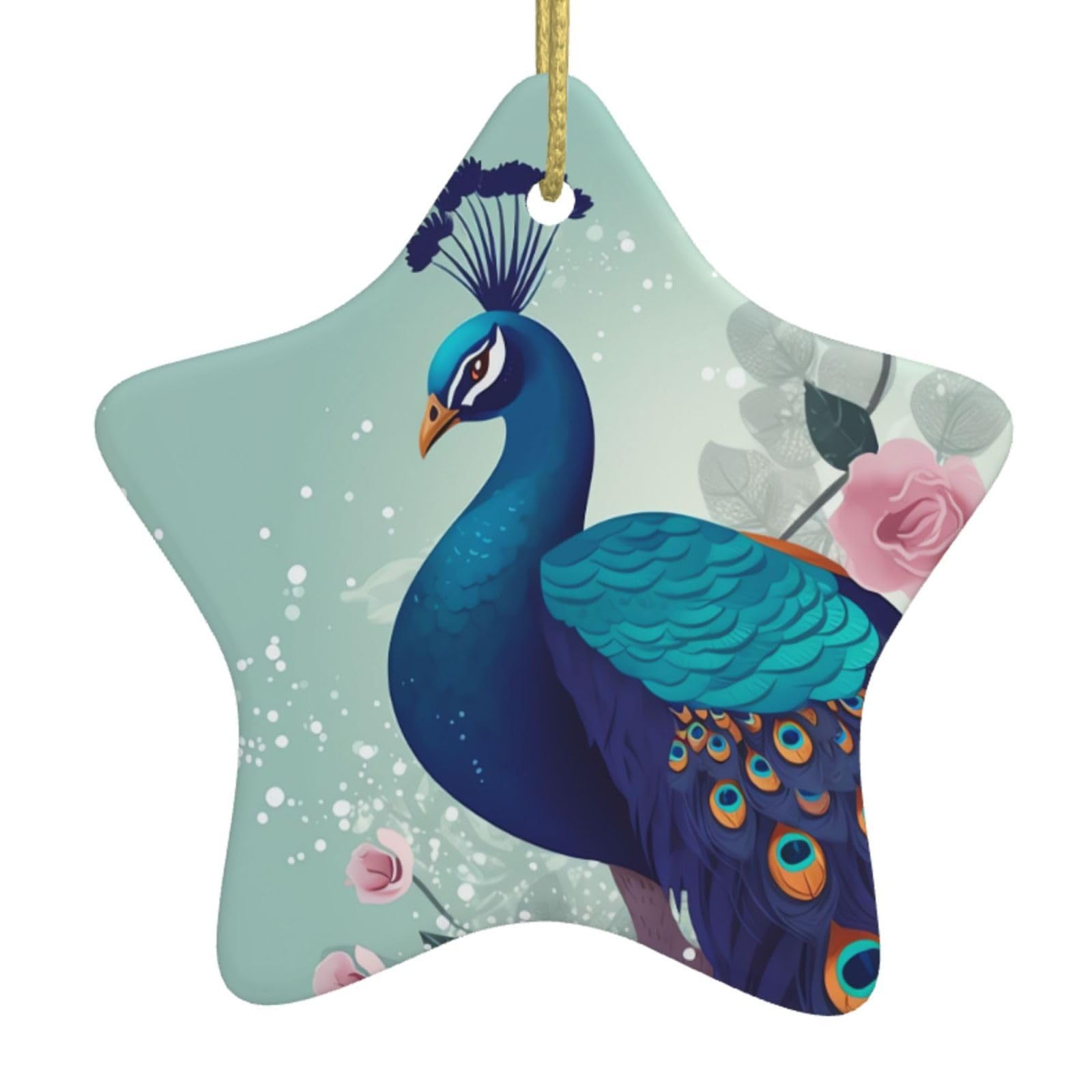 Ceramic Christmas Tree Hanging Ornaments with Gold Ropes Christmas Tree Decorations Star Ceramic Beautiful Peacock and Floral Pendant Keepsake Decorations for Holiday Xmas Gift Ideas