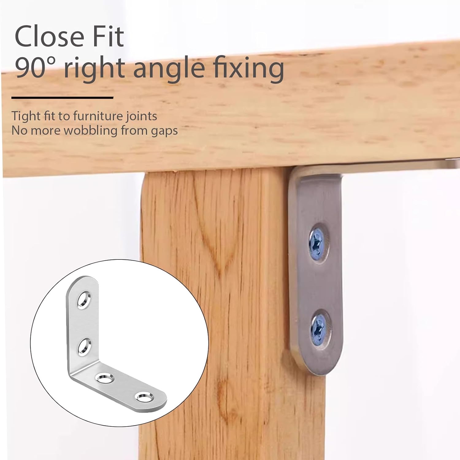 60 Pack Corner Connector, L Brackets and Shelf Brackets, Stainless Steel Angle Code with Screws, for Wood Braces, Shelves