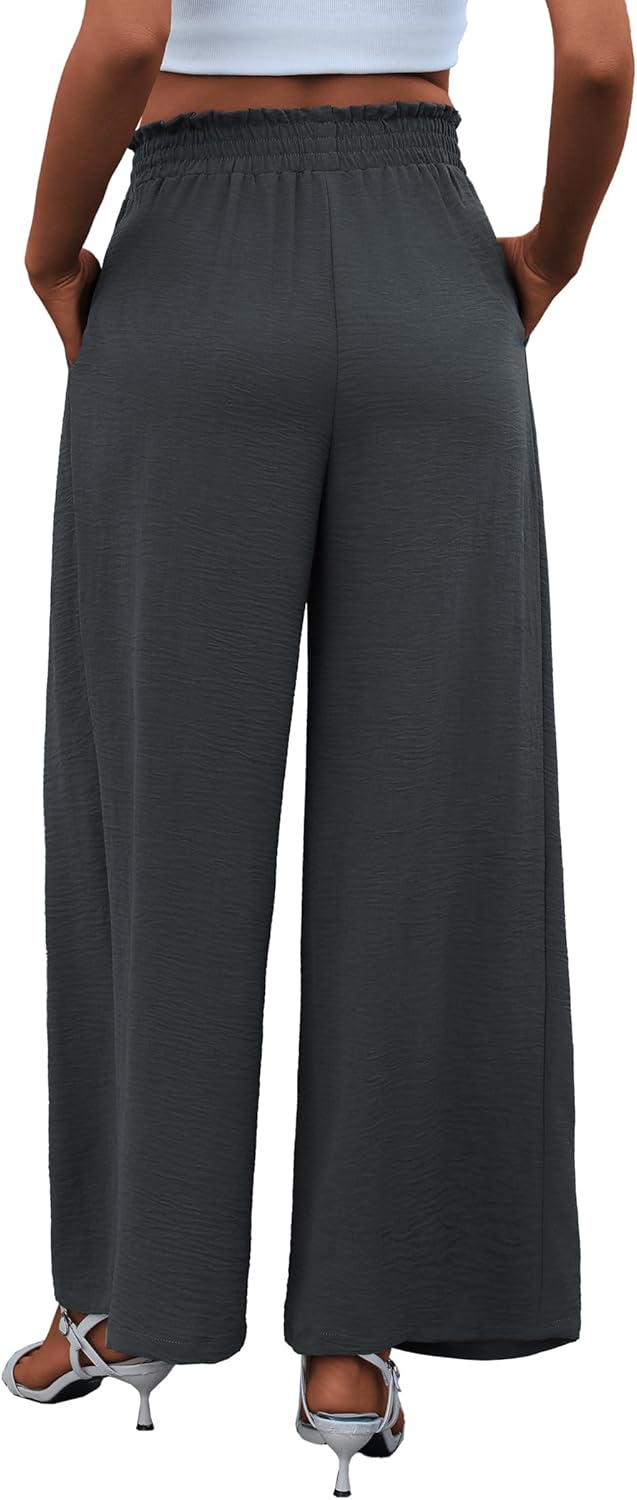 Women's High Waist Wide Leg Long Palazzo Pants Front Knot Tie Elastic Trousers with Pockets Lounge Business Work Pants - Image 3