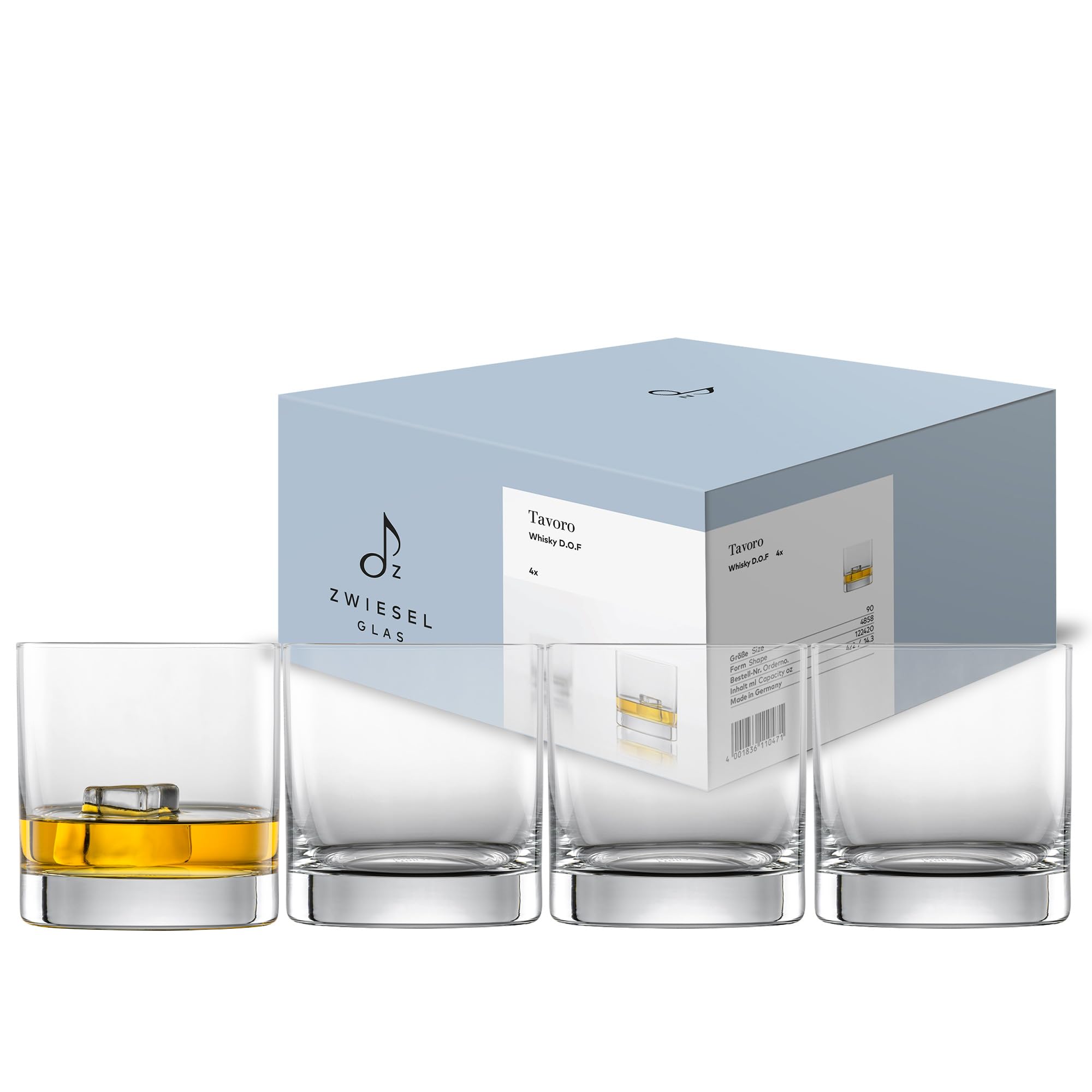 Zwiesel Glas Tavoro 122420 Lot de 4 grands verres à whisky en verre de haute qualité Hauteur 9,5 cm Diamètre 8,9 cm Volume 400 ml