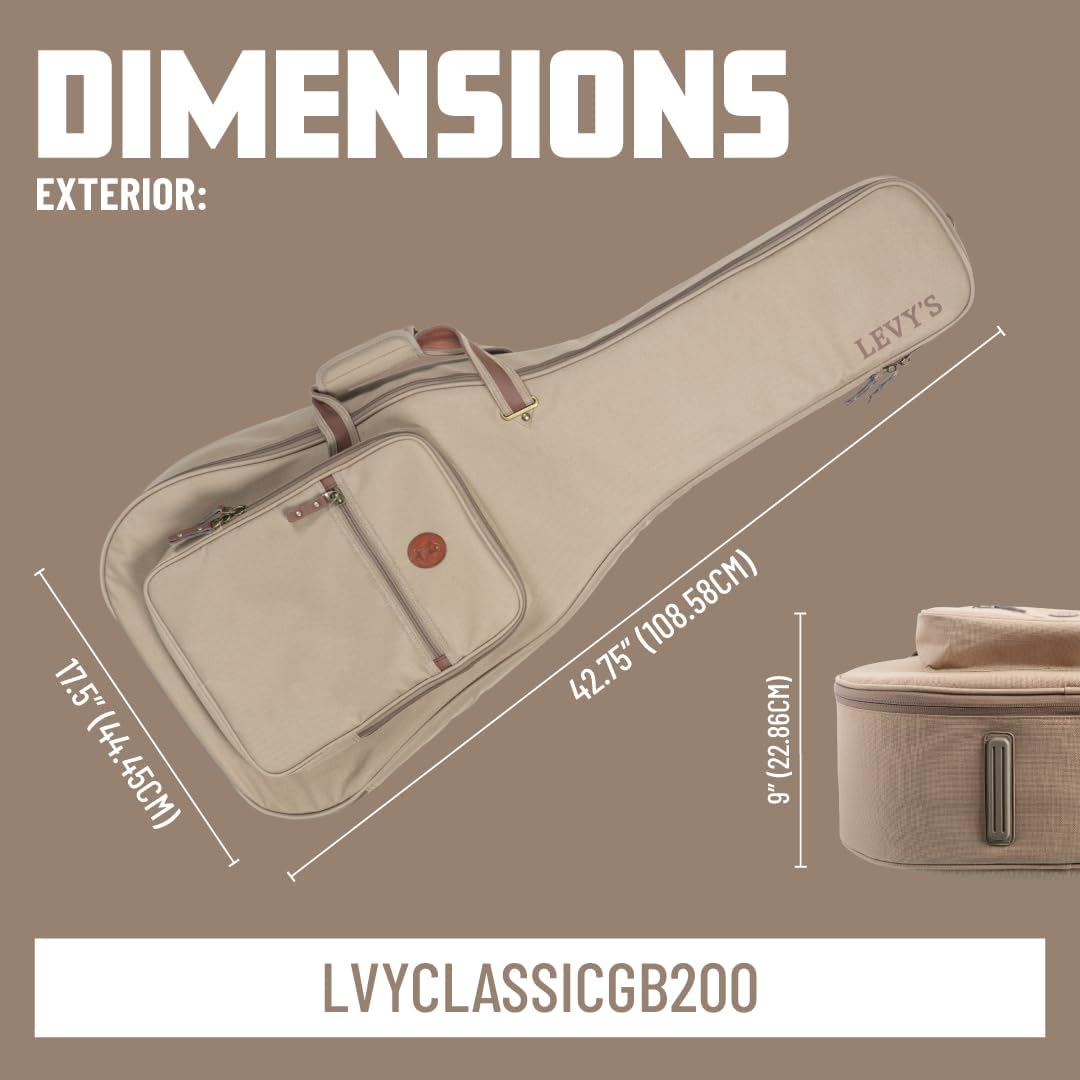 Levy's Leathers 200 Series Classical Guitar Gig Bag – Lightweight, Padded, and Durable Soft Case for Full-Size Classical Guitars (LVYCLASSICGB200)