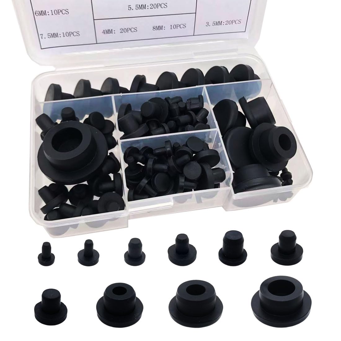 115-teiliges Silikon-Gummi-Lochstopfen-Set – 10 Größen, T-Typ-Silikonstopfen für Pulverbeschichtung, wasserdichte Abdichtung, Knopfrohr-Endabdeckung, Reagenzrohrkappen (115)