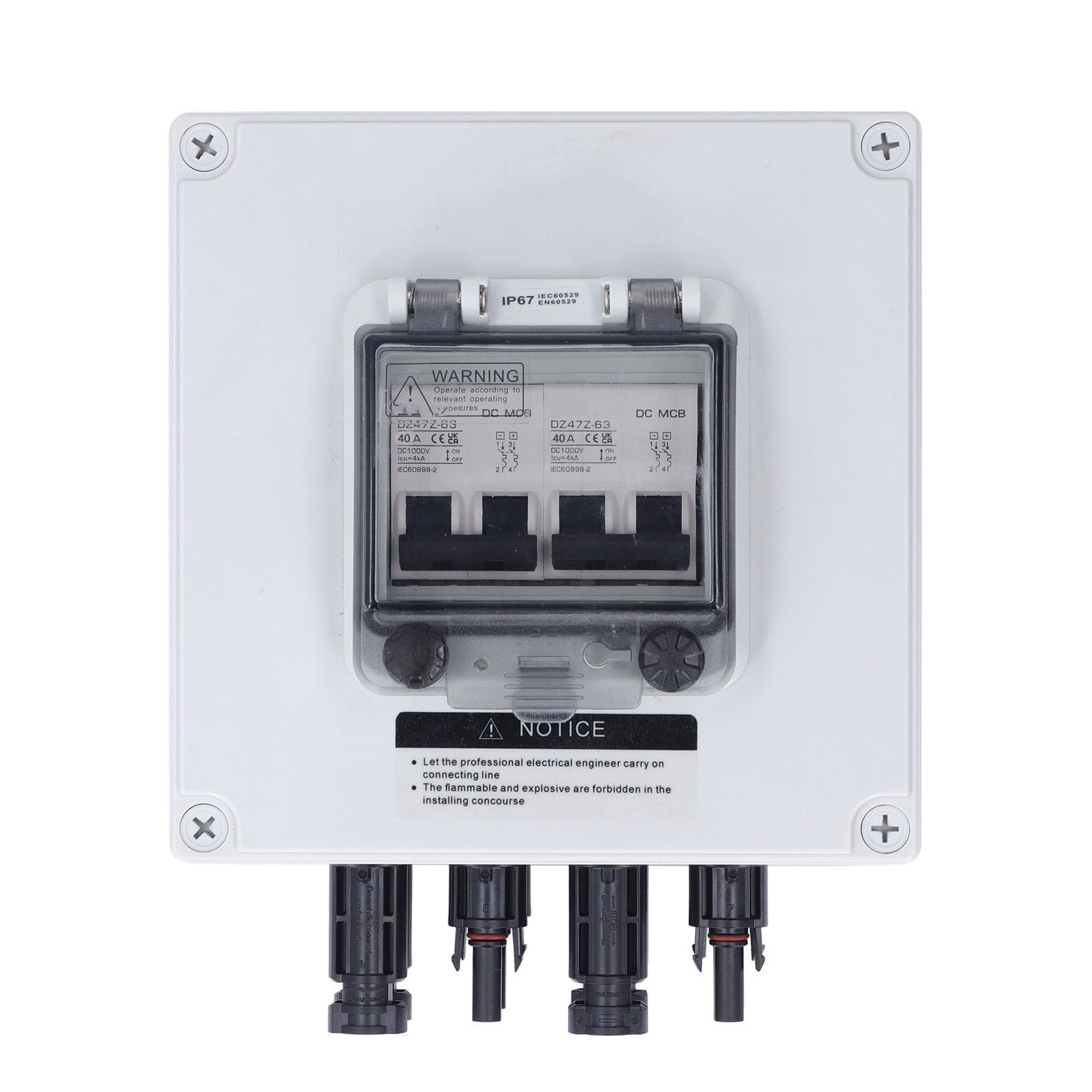 Skrzynka przyłączeniowa PV IP67 Skrzynka przyłączeniowa solarna z 2 szt. Wyłącznikiem automatycznym 2P 40A DC