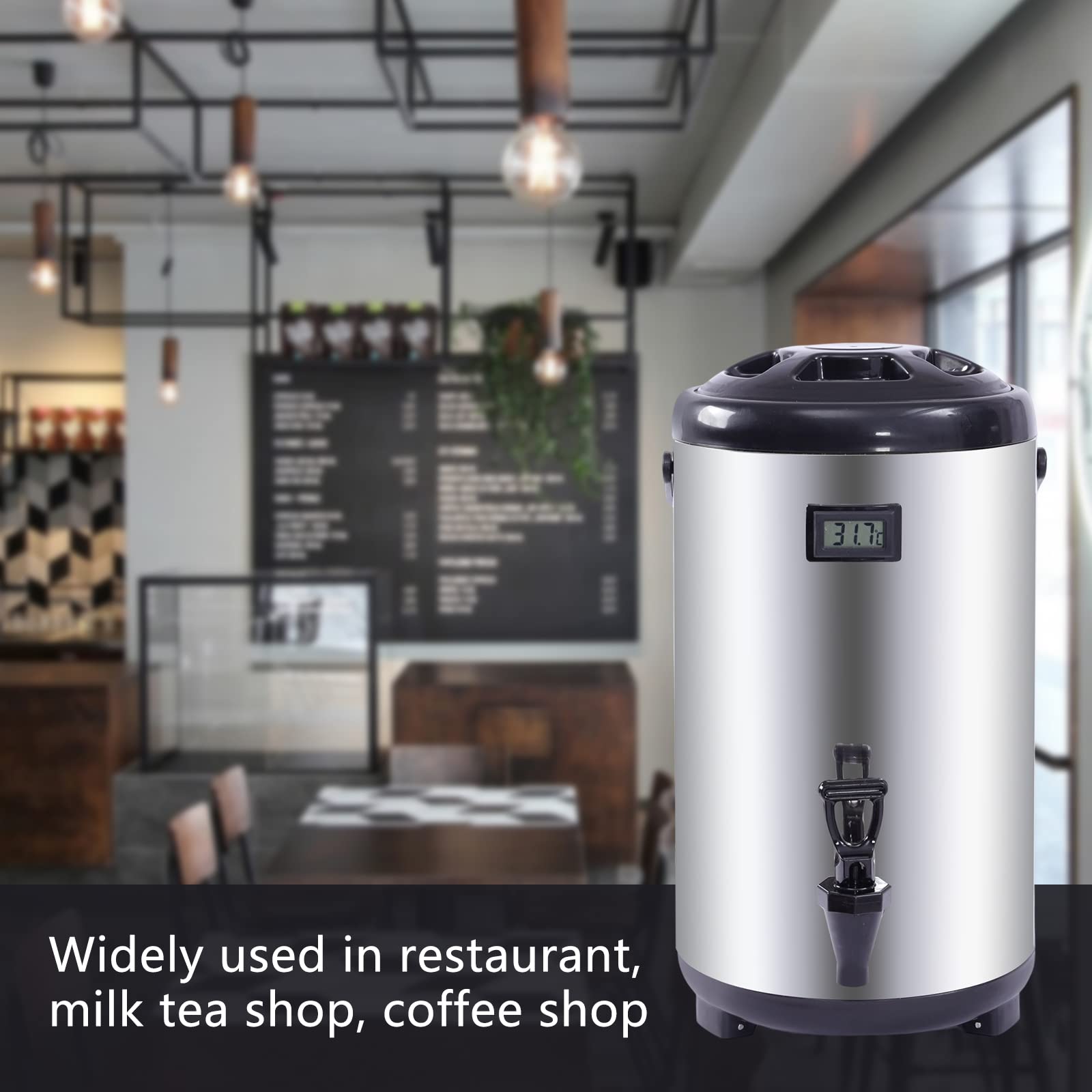 Distributore di bevande isolato in acciaio inossidabile 304 con beccuccio per bevande calde e fredde, ideale per caffè, tè, acqua e feste, capacità 6,3 litri