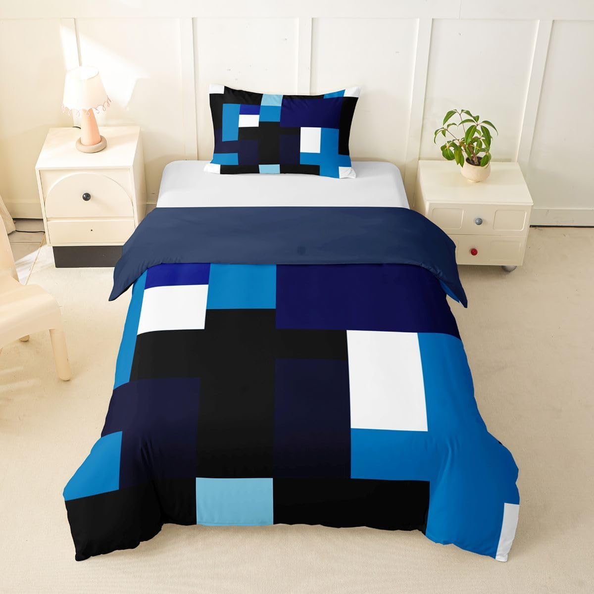 Feelyou Abstract Geometric Duvet Cover Toddler Size Geometric Modern Comforter Cover for Boys Girls Neutral Art Bedding Set 2Pcs Room Decor