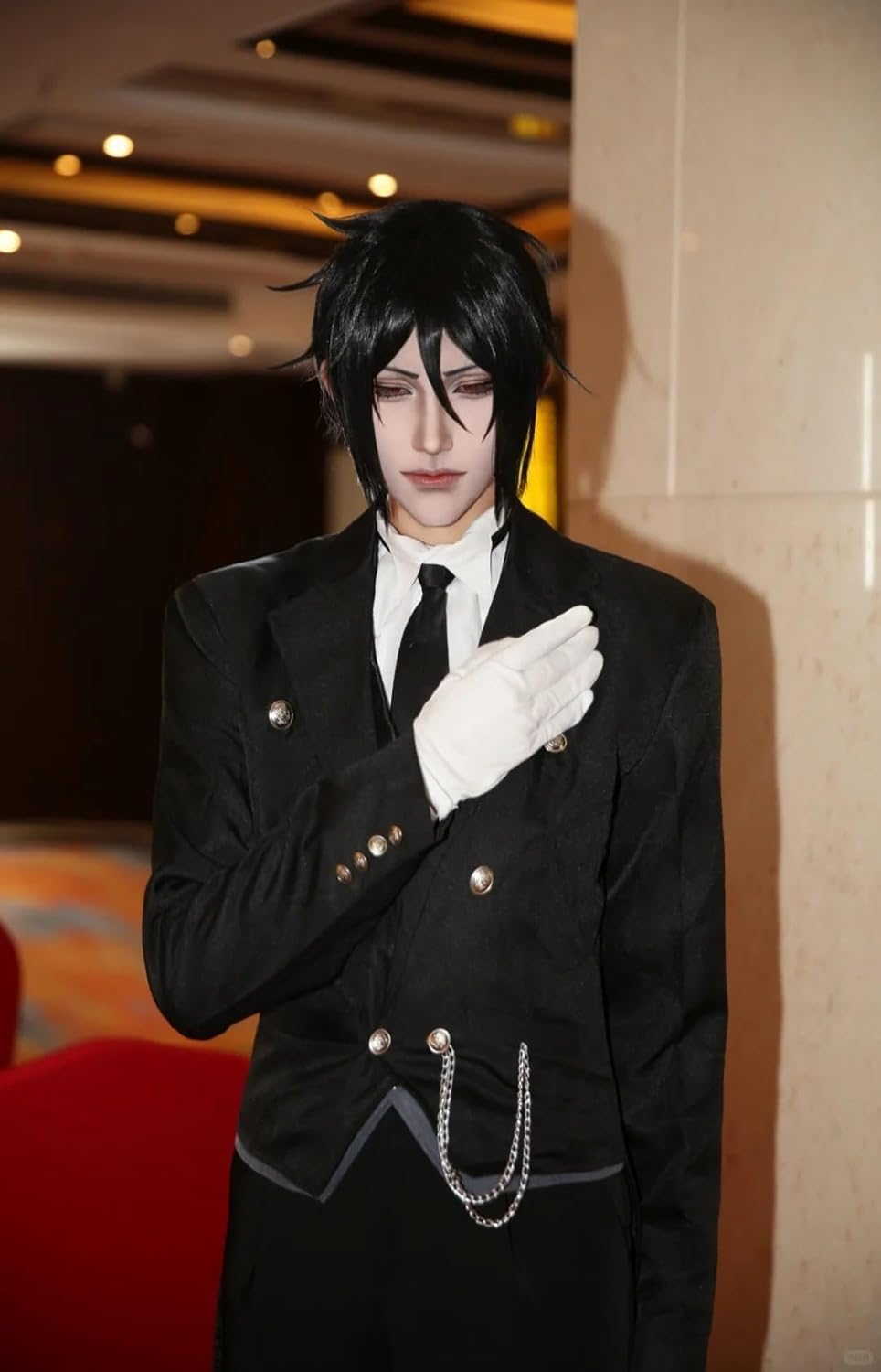 LABEAUTÉ Anime Short Straight Black Wig with Bangs for Male Mens Spiky Cosplay Wig for Halloween + Free Cap - Image 2