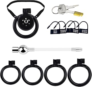 Ensemble de dispositif de chasteté plat avec cathéter en silicone ceinture élastique et 5 cadenas jetables codés pour hommes, cage de chasteté masculine SM Bondage Sex Toys (noir)