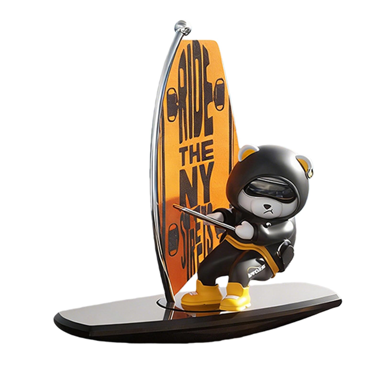 pumpumlia Dynamic Surfing Bear Ornament Dashboard Figurine That Moves and Spins While Driving Great for Car Interior Decoration Unique Rotating Motion Surfing Bear Decoration