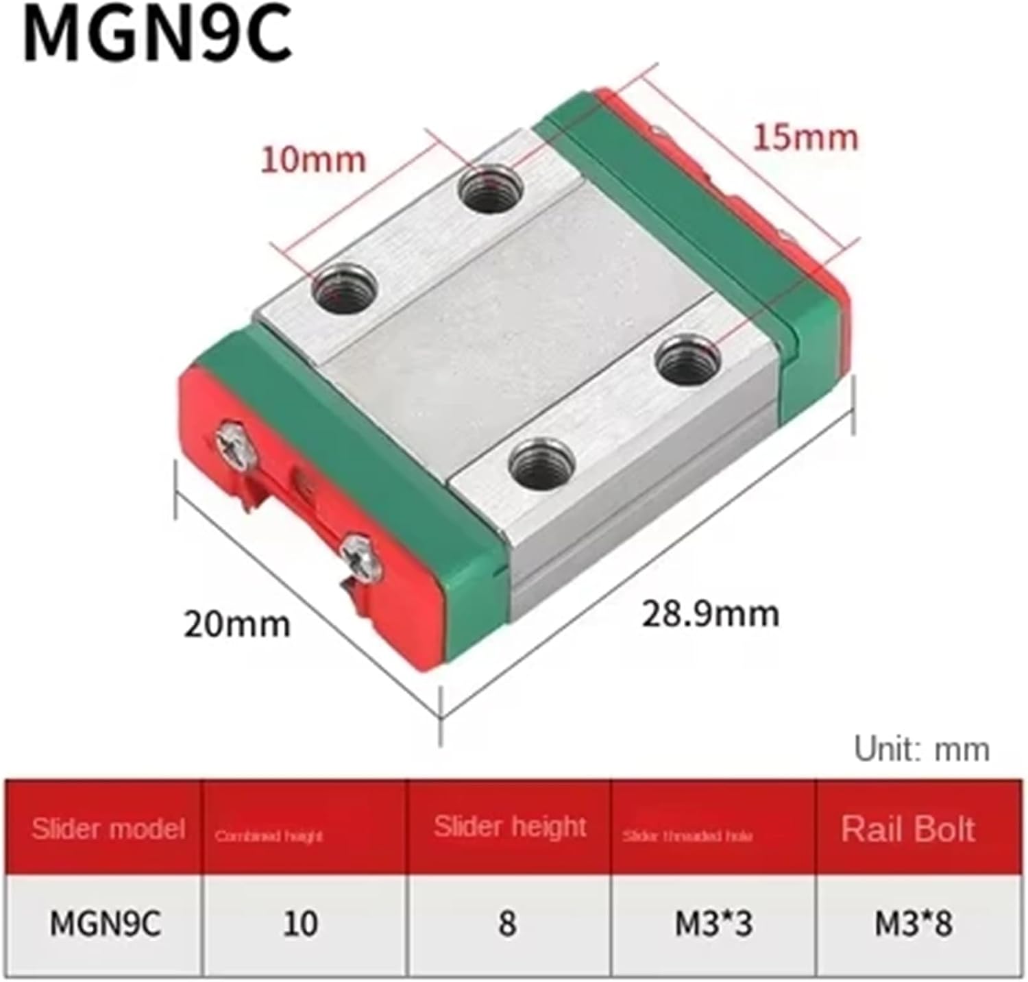 1Pcs MGN9 L 100mm to 1500mm Miniature Linear Rail + 2Pcs MGN Linear Guide Blockb(MGN9C,550mm)