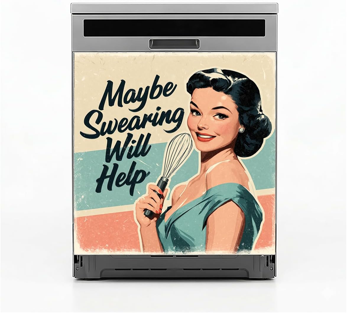 Retro Kitchen Helper Dishwasher Magnet By BCB – Retro Clean Dirty Magnet Cover for Dishwasher | Kitchen Dishwasher Sign, Dish Washer Magnet | Made in USA | 23x25.6 inch (1.9x2.1ft)