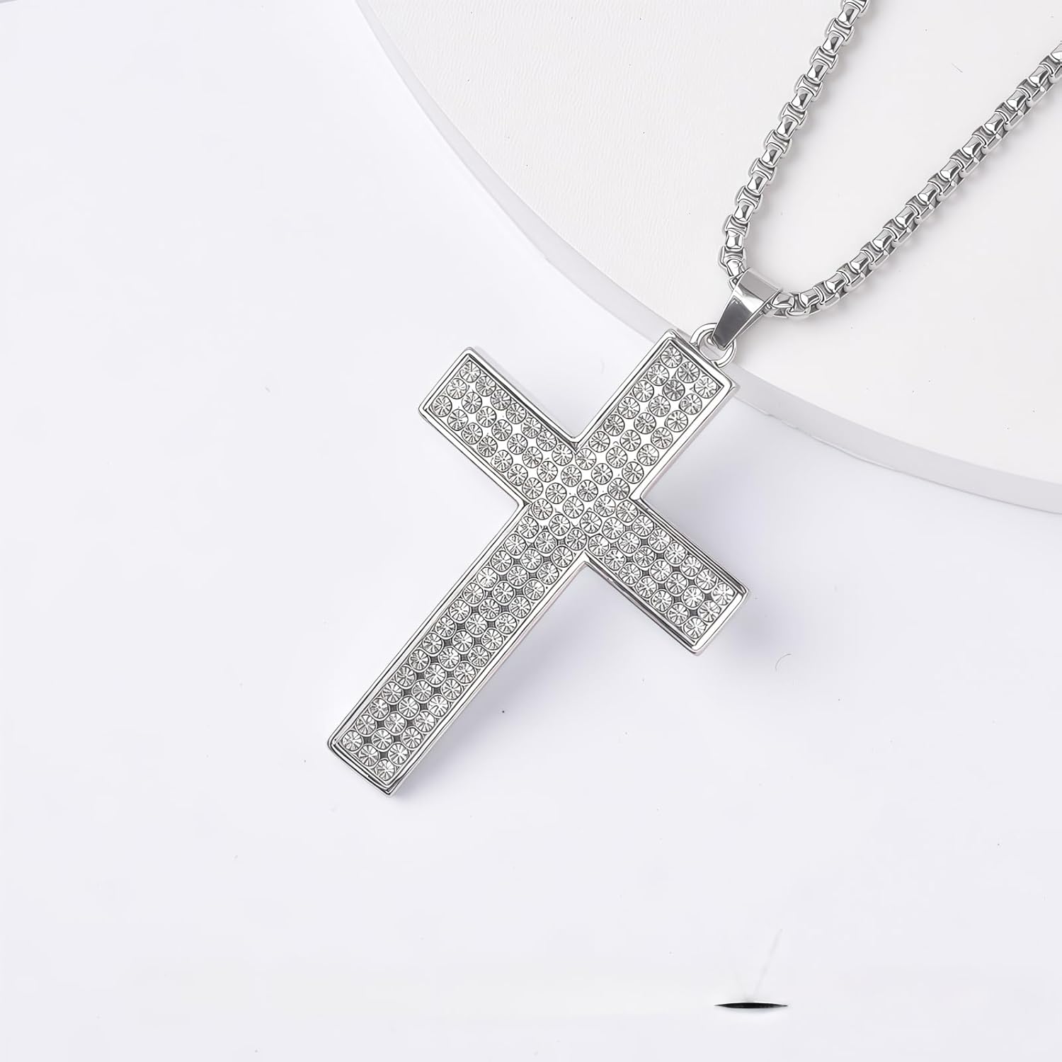 Cross Necklace for Men Women Silver Hip-Hop Statement Stainless Steel Rope Chian Cubic Zirconia Cross Pendant Necklace Christmas Party Jewelry Gifts - Image 5