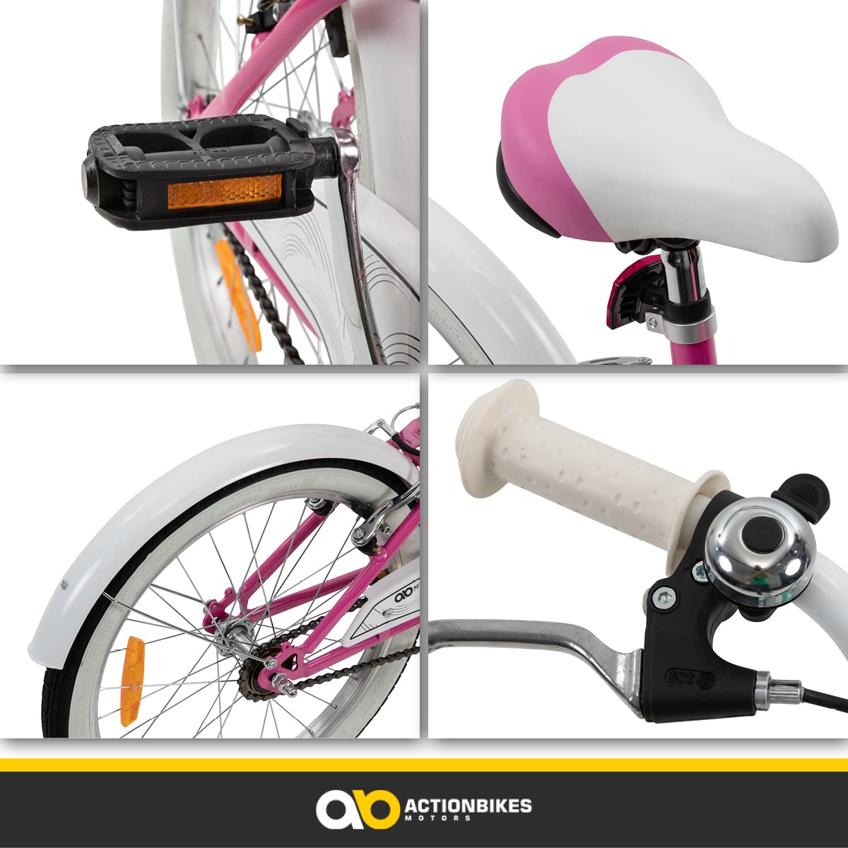 Actionbikes Kinderfahrrad Cruiser | 20 Zoll - V-Brake Bremsen - Fahrrad für Kinder von 6-9 Jahren - Schutzblech v. / h - Kinder Fahrrad für Mädchen & Jungen - Fahrräder - Bicycle - Kinderrad