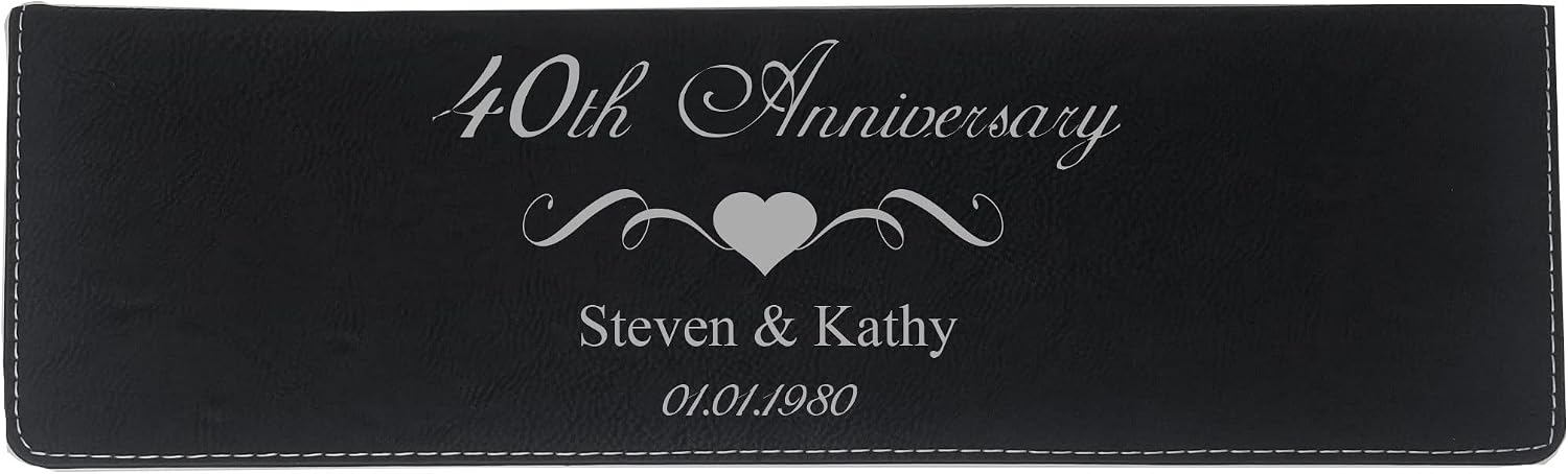 40th Anniversary - Custom Name/Personalized Date Personalized - Couples Faux Leather Leatherette Wedding Wine Box Set, Foil Cutter, Decanter Pourer, Stopper, Corkscrew