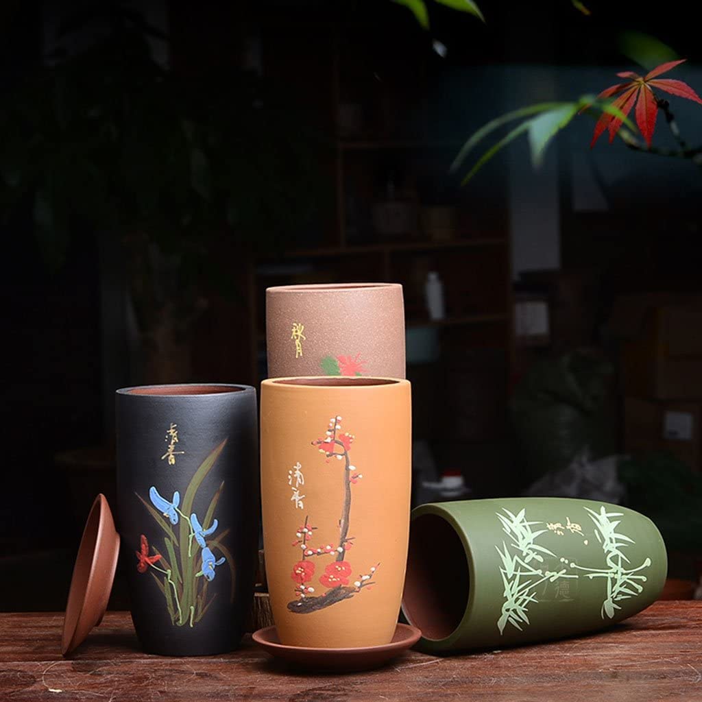 Ceramiczna doniczka z tacą, 20 cm okrągły wewnętrzny pojemnik na rośliny na zewnątrz, bonsai i doniczka na kaktus z otworem drenażowym, chiński styl do domowego ogrodu