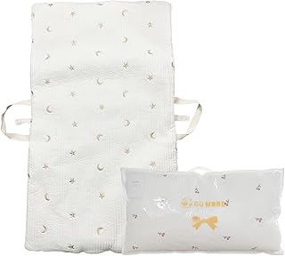 GU MODE ベビー用お昼寝布団 ふんわり柔らかい コットン100% 通気性 お昼寝・遊びに最適 可愛い刺繍デザイン 持ち運び 簡単 お昼寝マット 折りたたみ可能 (星月, ファスナー式)