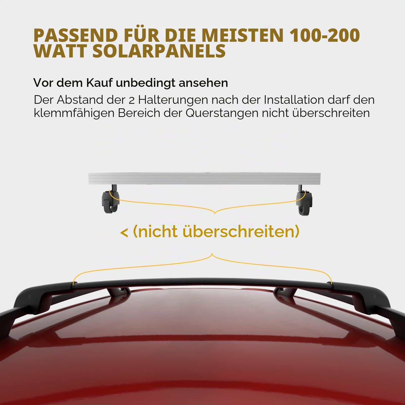 BougeRV Sonnenkollektor-Krabben-Montageset für Autos mit Querstangen, Dachträgerklemmen, passend für die meisten Gepäckträger ohne Bohren, 100 bis 200 Watt Solarmodul-Montagehalterungen,