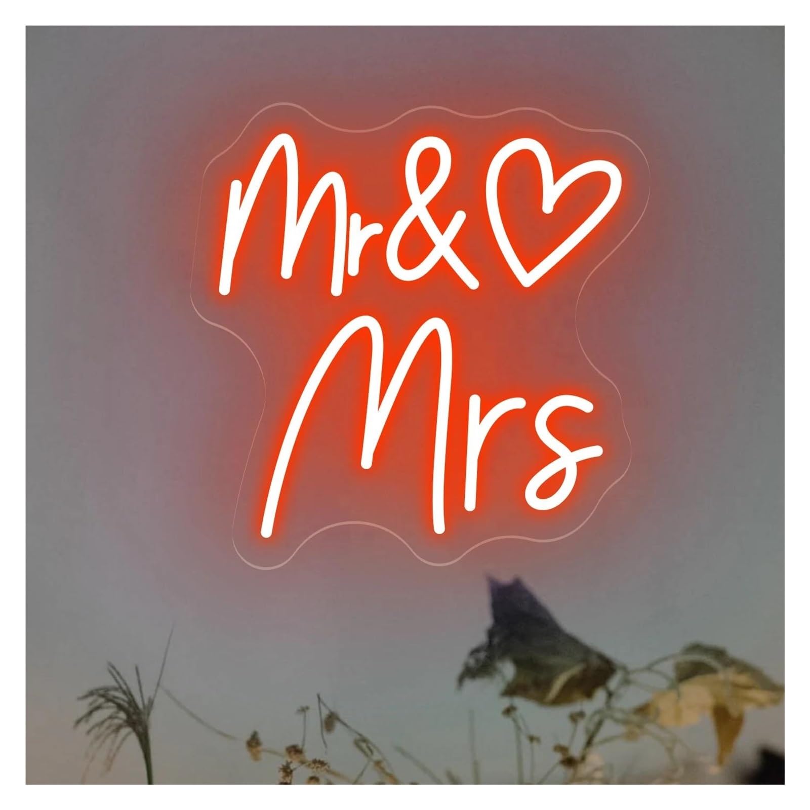 Xenite Red Hanging Art Neon Signs Mr & Mrs Neon Sign Heart Led Light Dimmable For Wedding Reception Signage Couples Wall Art Decor Illuminated Lamp 45Cmx45cm